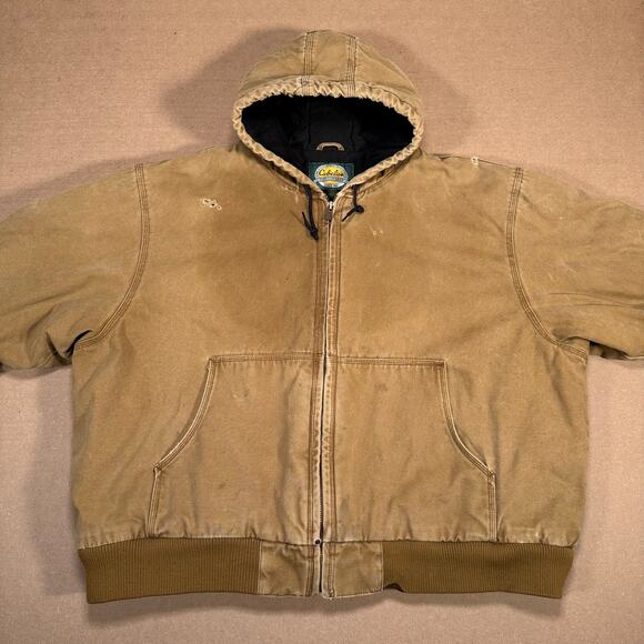 Vintage Cabela's Outdoor Tan Brown Duck Work Carhartt Style Coat W/ Hood 3XL - Picture 2 of 8
